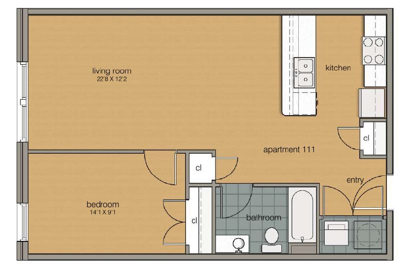 Floor Plan - 1 Bedroom 1 Bath 111
