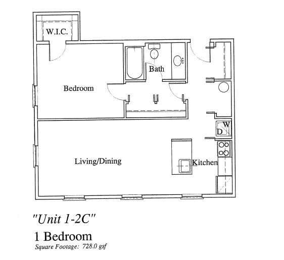 Floor Plan - 1 Bedroom, 1 Bath