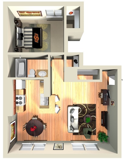 Floor Plan - 1 Bed & 1 Bath - Medium