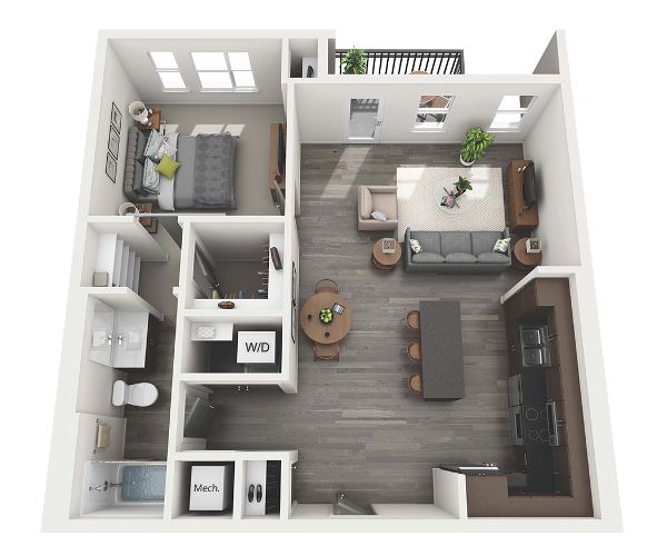 Floor Plan - 1 Bedroom 1 Bath - 883 sq. ft.