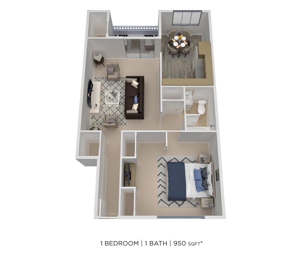 Floor Plan - One Bedroom - 950 sqft