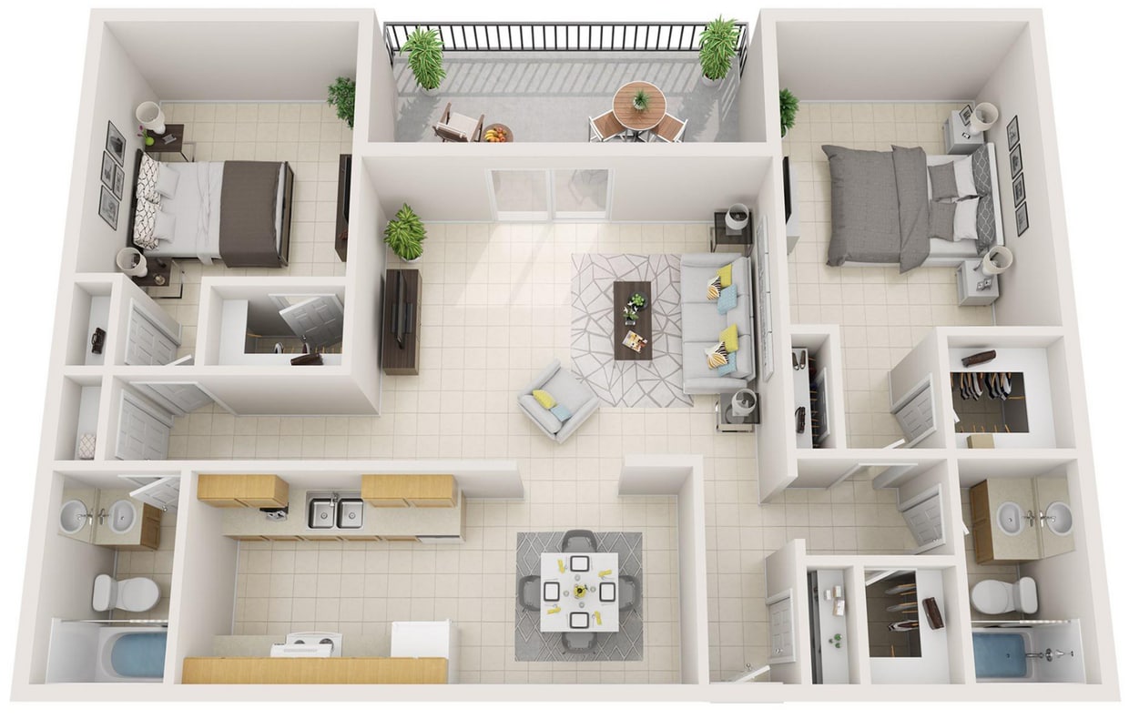 Floor Plan - Camden - 2 Bed 2 Bath with Private Patio!