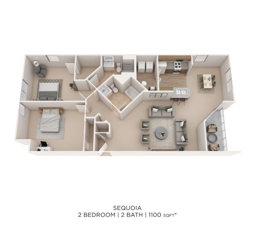 Floor Plan - Two Bedroom 2 Bath-1100 sqft