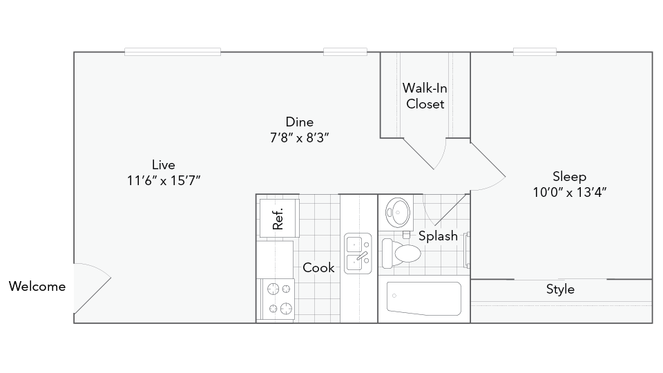 A1 is a 533 sqft 1-Bed 1-Bath Apartments Home - A1