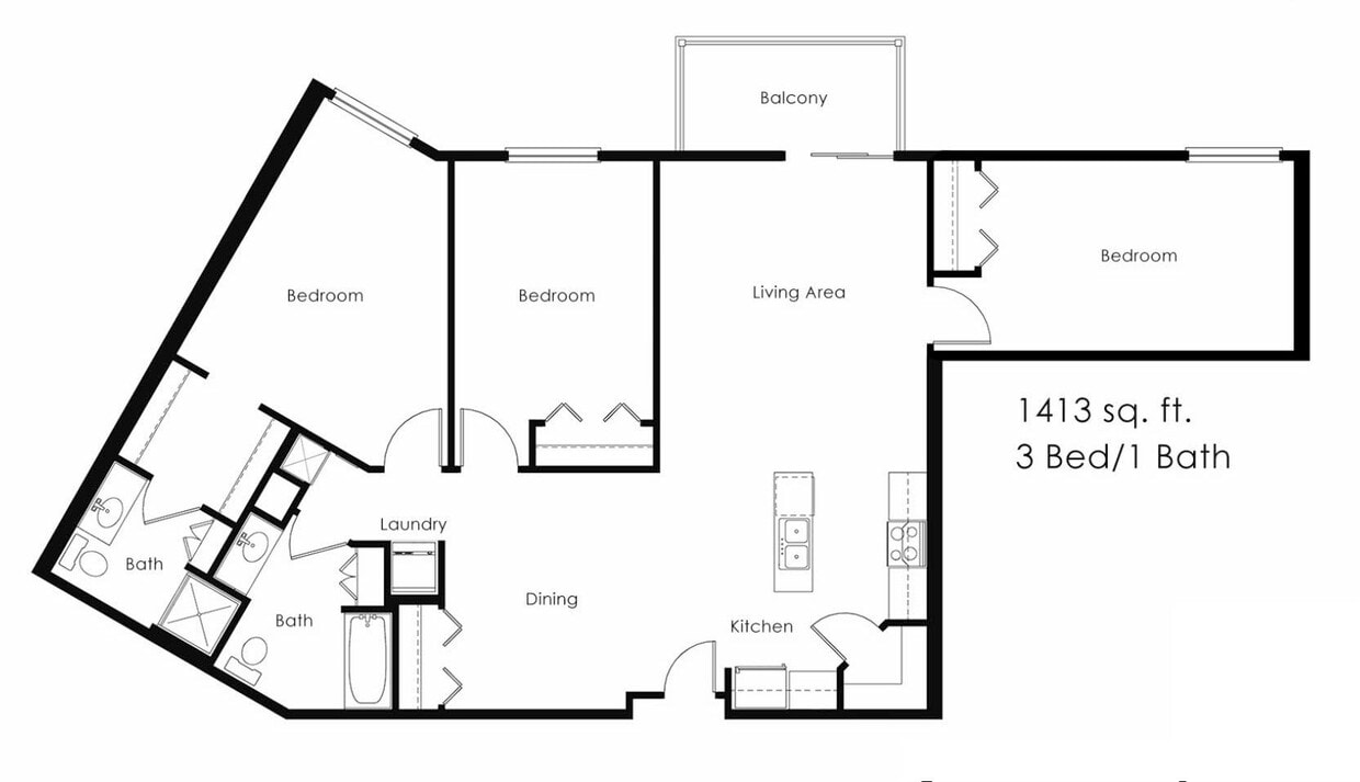 Floor Plan - 3 Bed 2 Bath | 1413 sqft