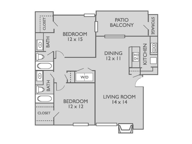 London Floorplan - 2 Bed, 2 Bath Upgraded