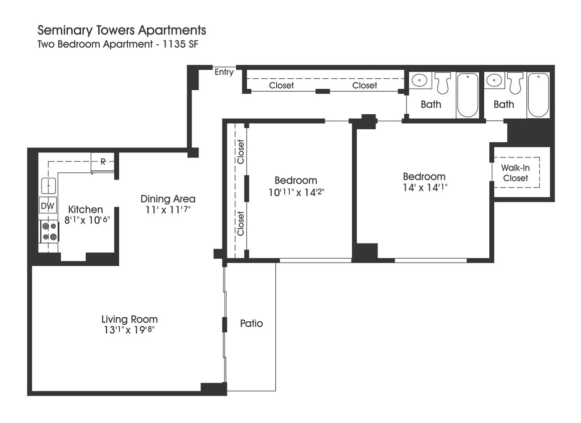 Floor Plan - 2BR 2BA (1135sf)