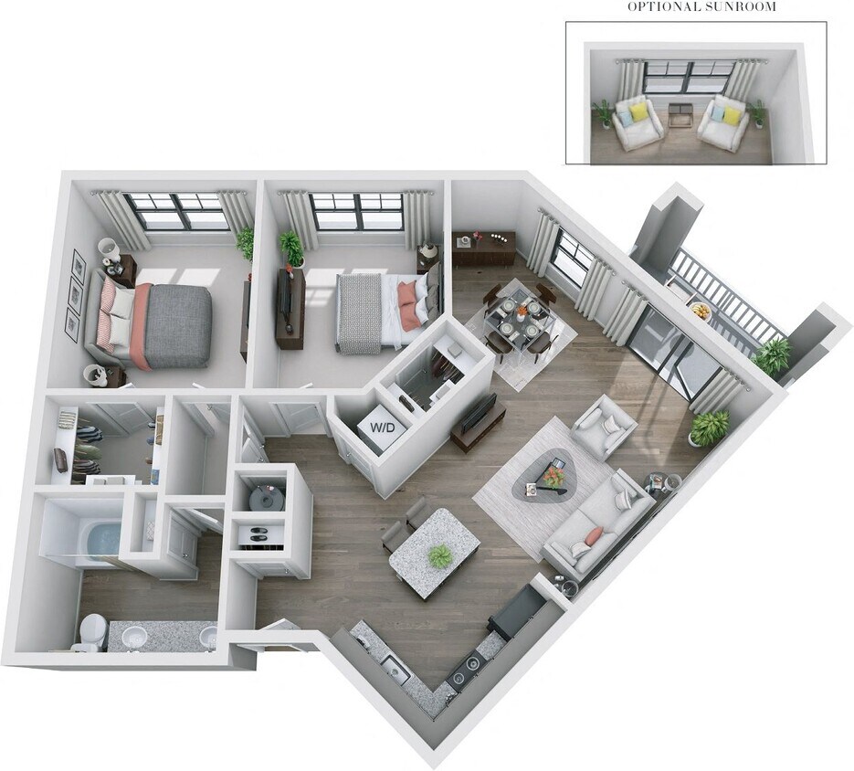 Floor Plan - 2BR 1BA (1097 SF)