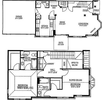 Floor Plan - Townhome - 2 Bed, 2.5 Bath End Unit