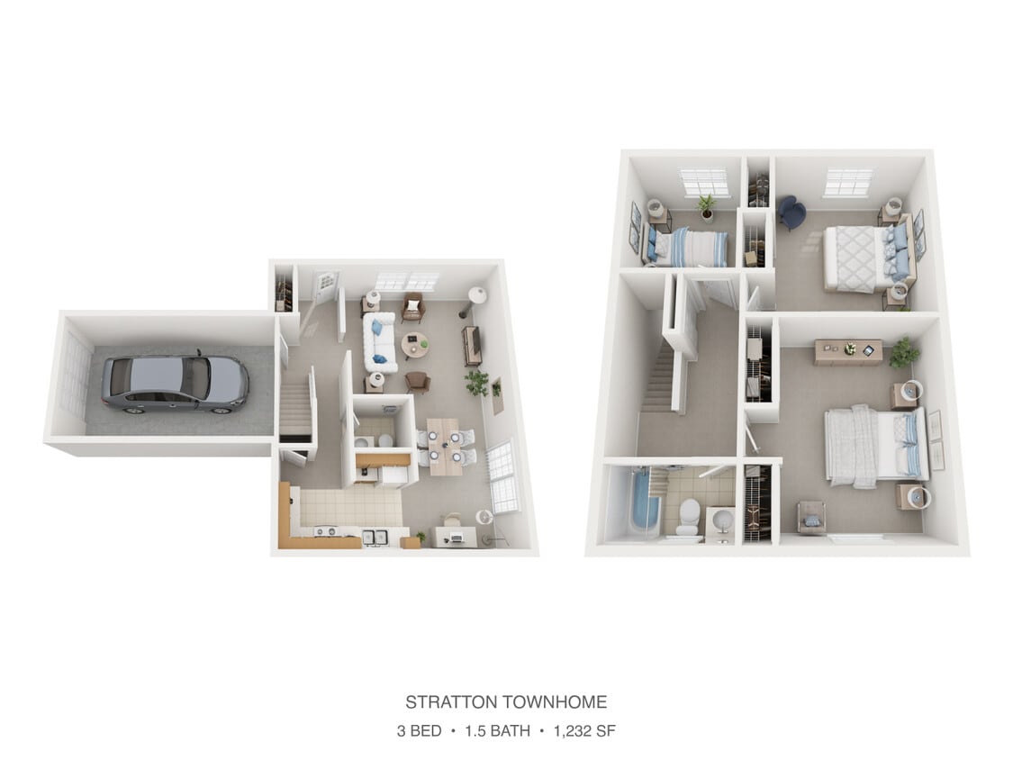 Floor Plan - 3 Bedroom, 1 1/2 Bathroom Townhome Available Fo...