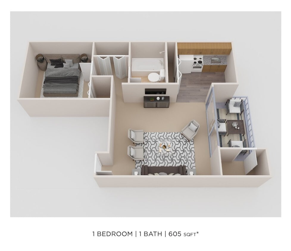 Floor Plan - One Bedroom - 605 sqft