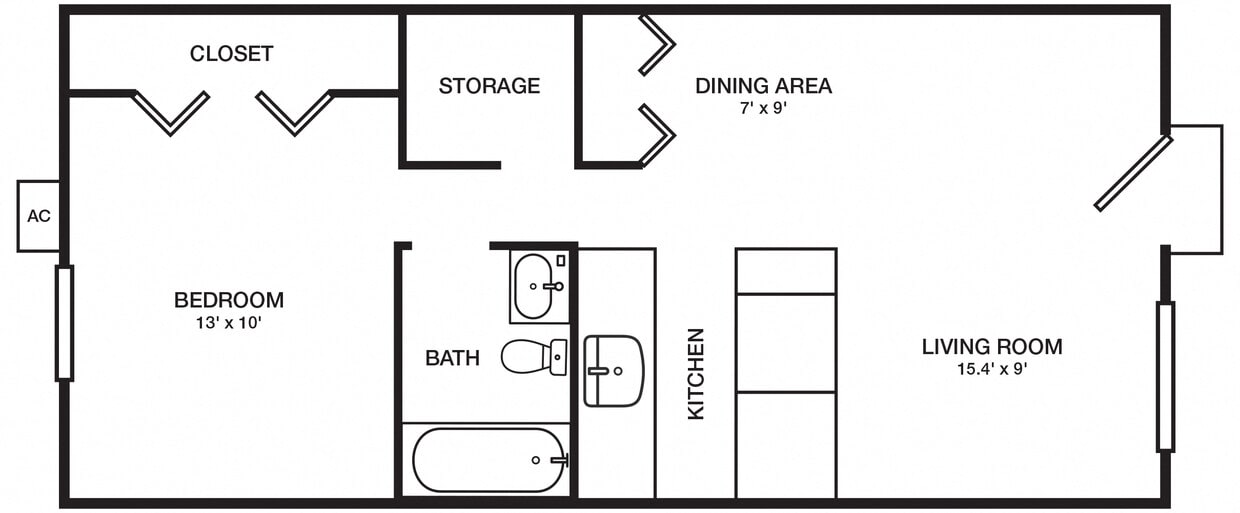 Floor Plan - 1 Bed, 1 Bath - 544 sq ft