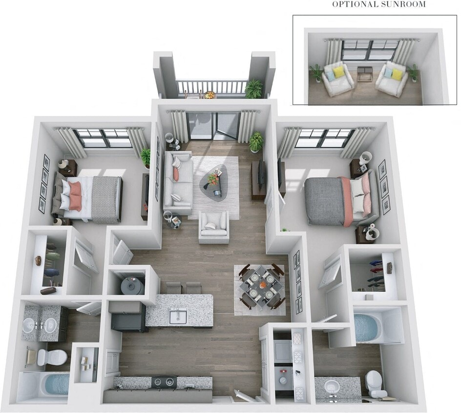 Floor Plan - 2BR 2BA (1042 SF)