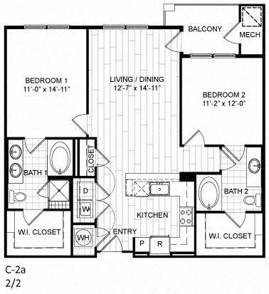 Floor Plan - 2 Bed, 2 Bath - C2a