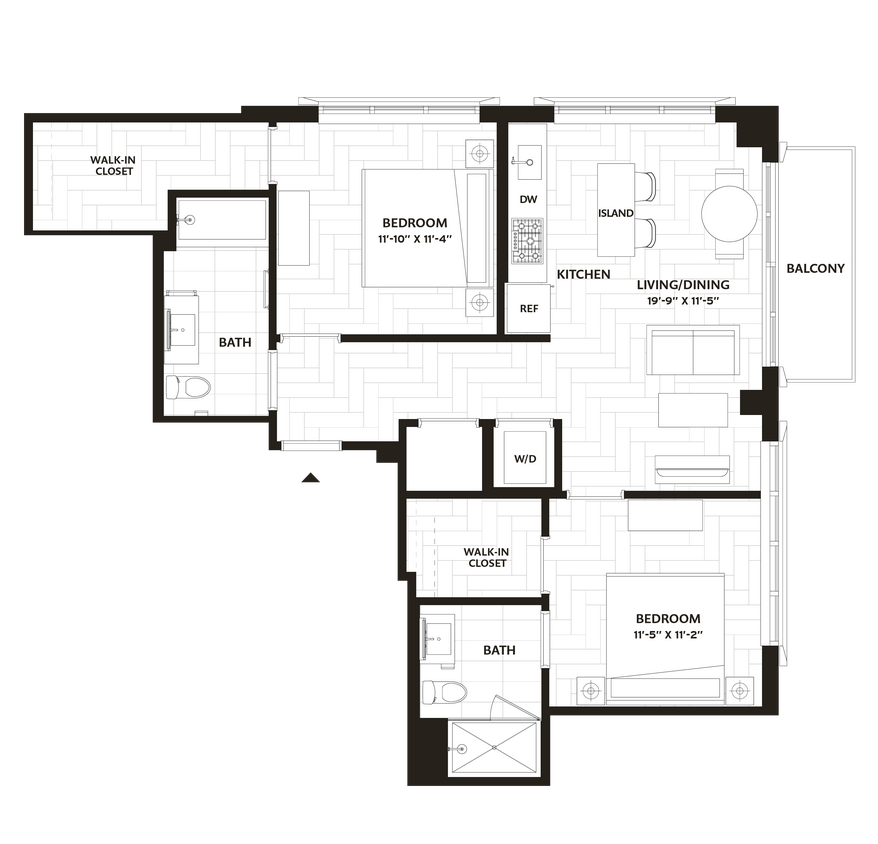 Floor Plan - 2 Bed/2 Bath-B1