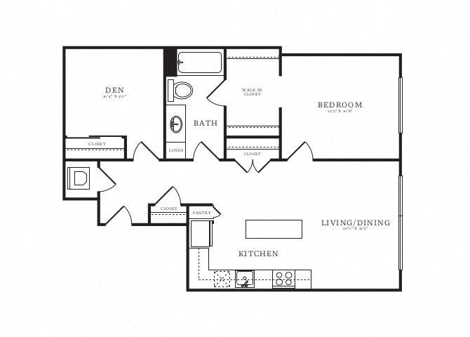 Floor Plan - 1 Bed/1 Bath Den-B13A