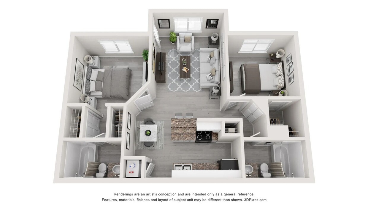 A 3D floor plan rendering of The Saguaro. - The Saguaro