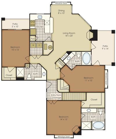 Floor Plan - Three Bedroom 1C2BG-2C2BG