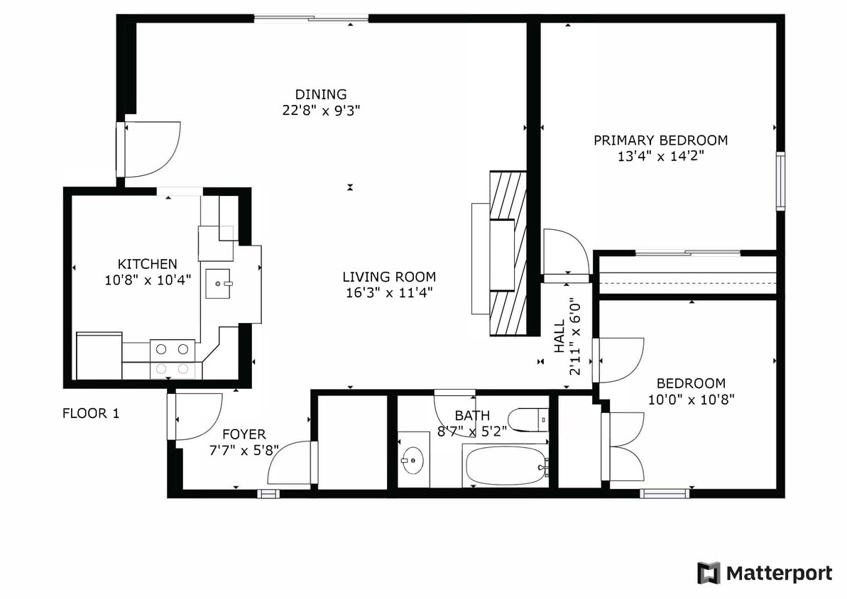 Floor Plan - 2 Bdr 1 Bath with Balcony. Capitol View.
