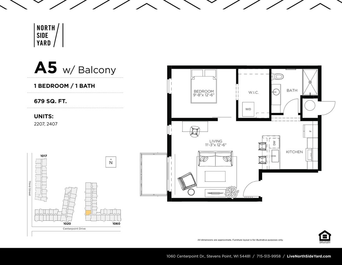 Floor Plan - A5 - 1 Bed / 1 Bath