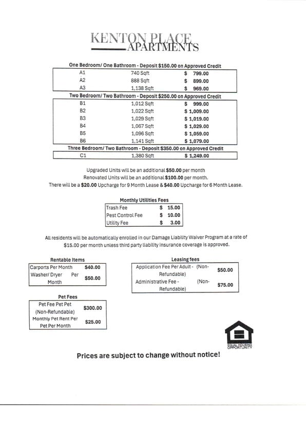 Price Sheet - A1