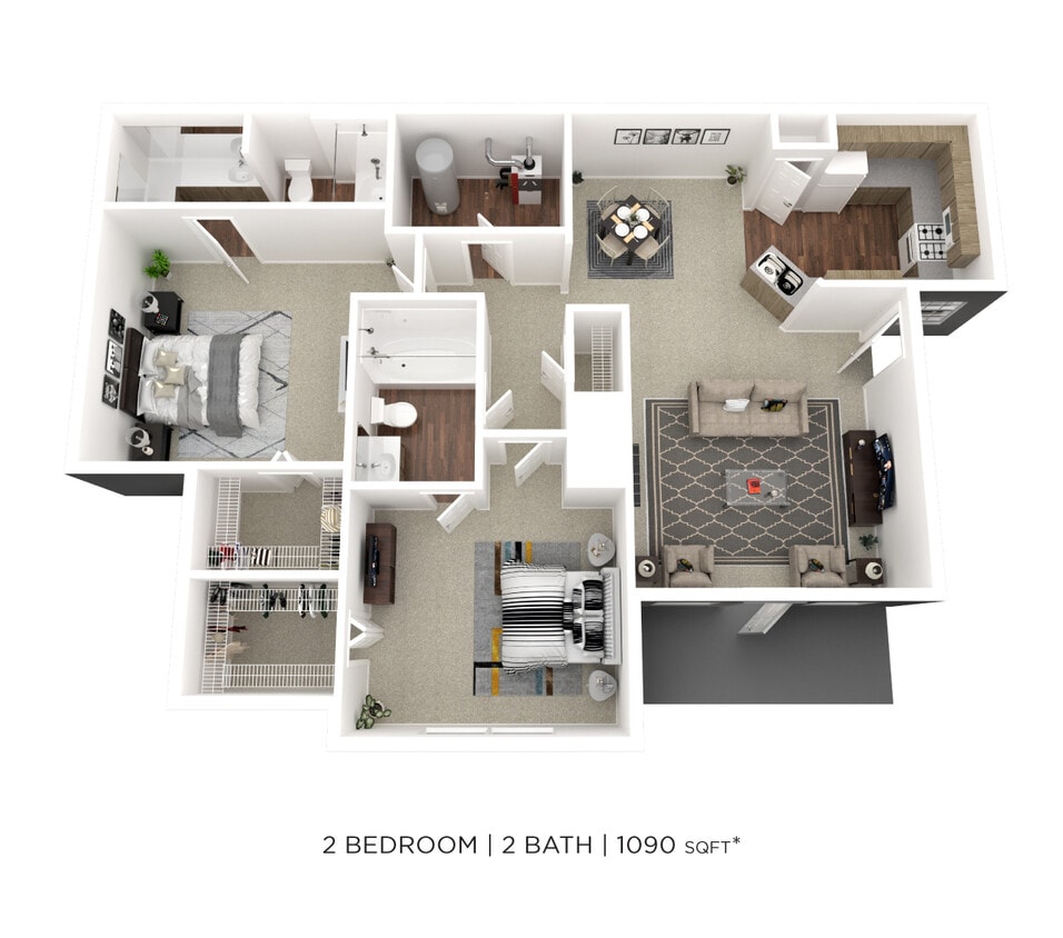 Floor Plan - Two Bedroom 2 Bath - 1,090 sqft