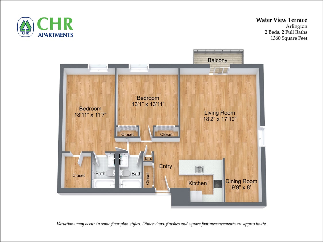 Floor Plan - 2 Bed/2 Bath Extra Large with Balcony