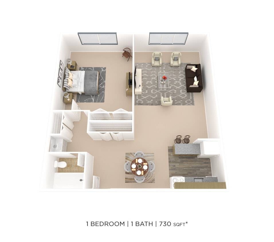 Floor Plan - One Bedroom- 730 sqft