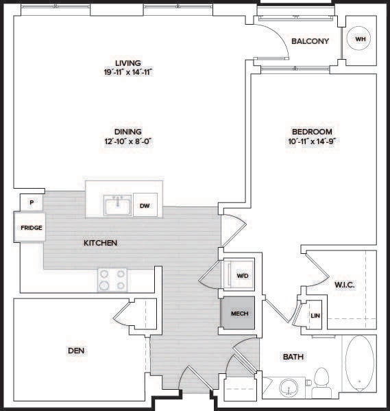 1D+A floor plan Esplanade at National Harbor - 1D+A