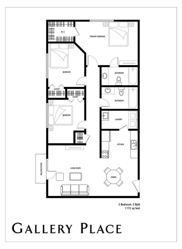 Floor Plan - 3 Bedroom, 2 Bath