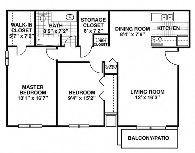 Floor Plan - 2 Beds | 1 Bath  Premium Upgrade