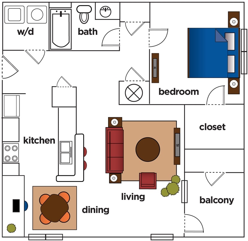 1 Bedroom 830 sq ft - 1 Bedroom E