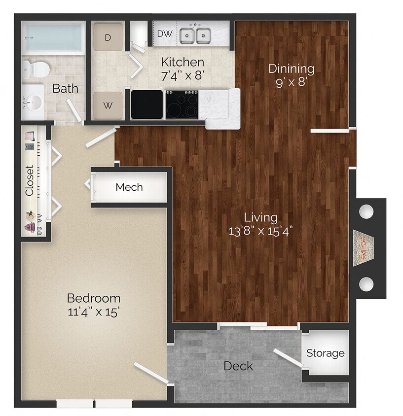 Floor Plan - One Bedroom - Plan A - Renovated