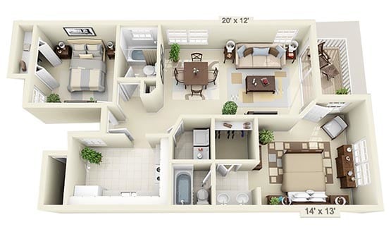Floor Plan - 2 Bedroom Downstairs