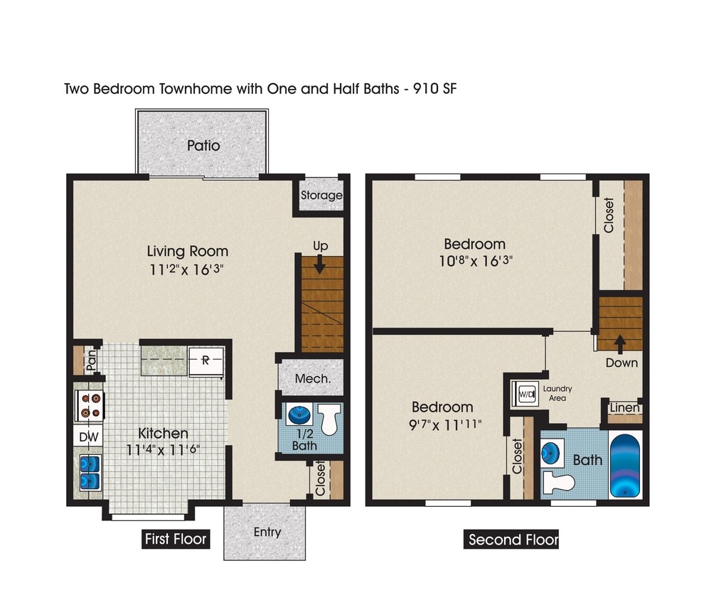 Floor Plan - B3 - 2 Bed 1.5 Bath