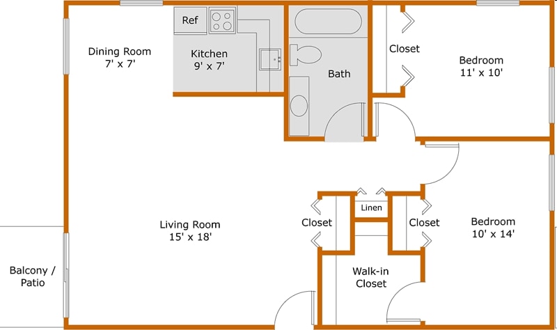 2BR/1BA - Two Bedroom One Bath