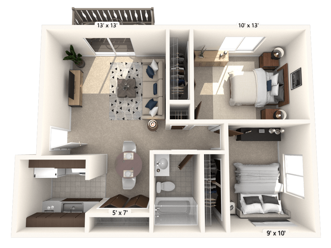 Floor Plan - The Chateau 2 BR 1 BA