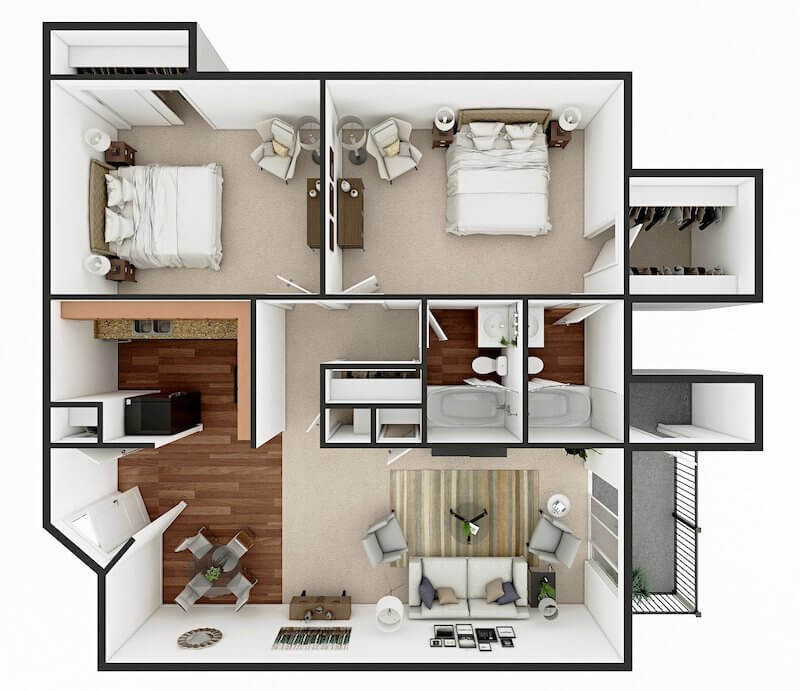 Floor Plan - Two Bedroom Two Bath Small