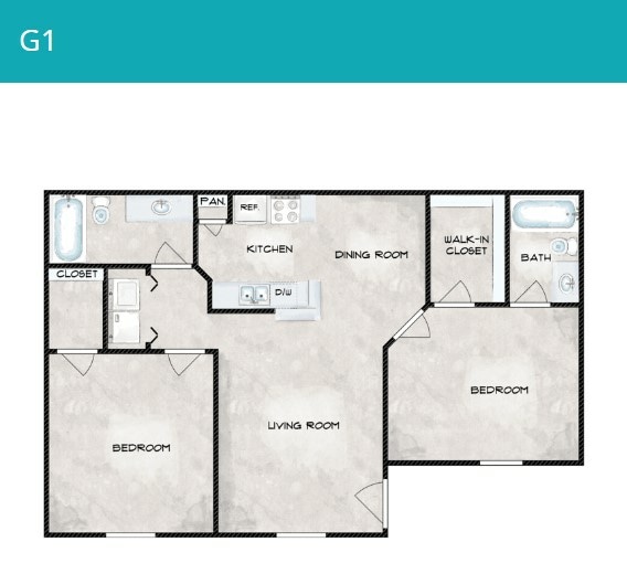 G1 898 Sq ft Floor Plan.jpg - 2 Bedroom 2 Bathroom