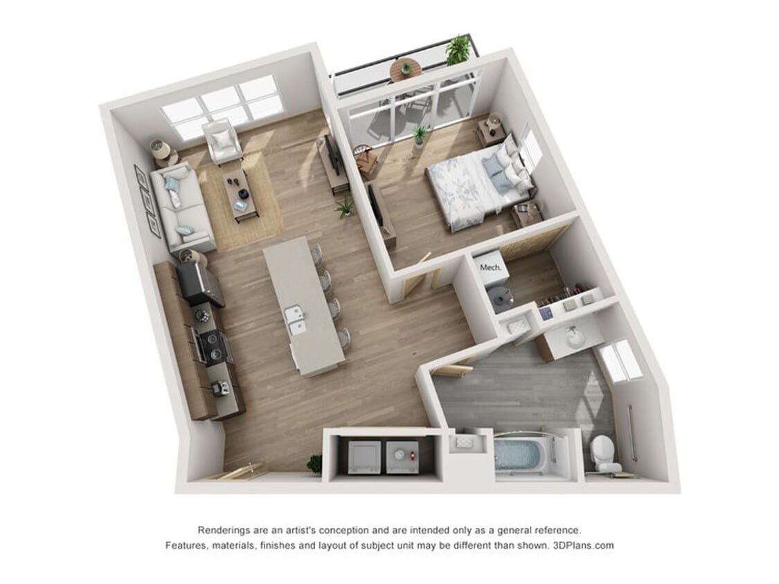 Floor Plan - 10 North - 1 Bed / 1 Bath - Corner Park