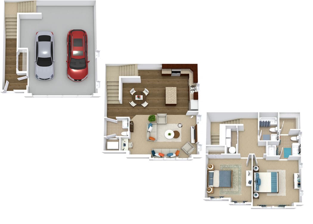 B1 2 Bedroom 2.5 Bath w/ 2 Car Garage - B1