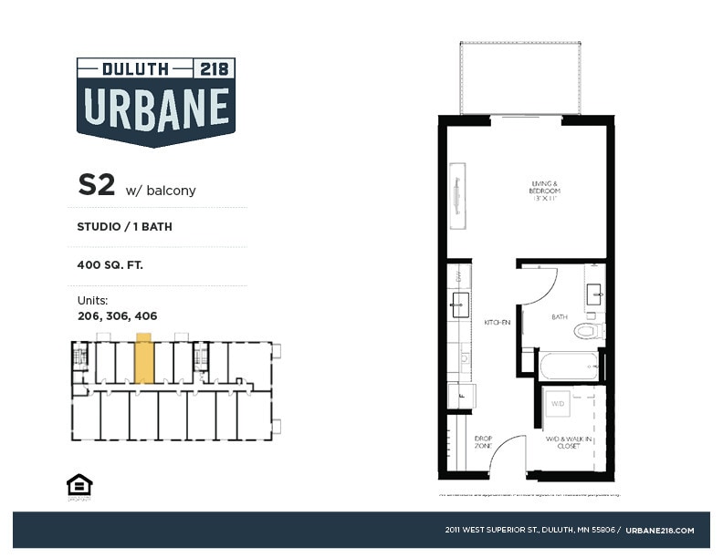Floor Plan - S2 - Studio / 1 Bath Income Restricted - 70%