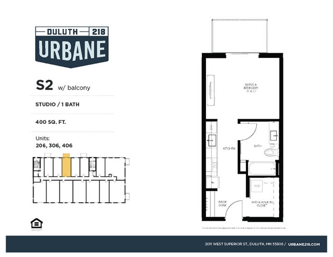 Urbane218 S2 w/Balcony Floor Plan - Urbane218