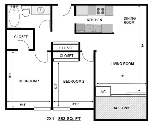 Floor Plan - 2x1
