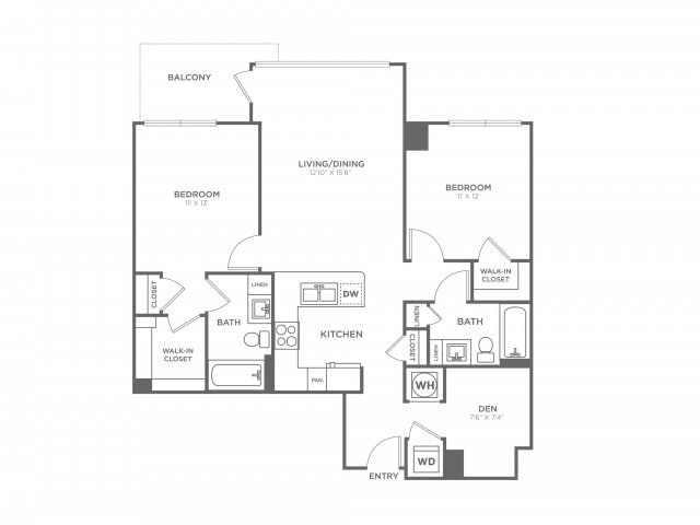 Two Bedroom Two Bath With Den (1,103 SF) - Two Bedroom Two Bath With Den (1,103 SF)