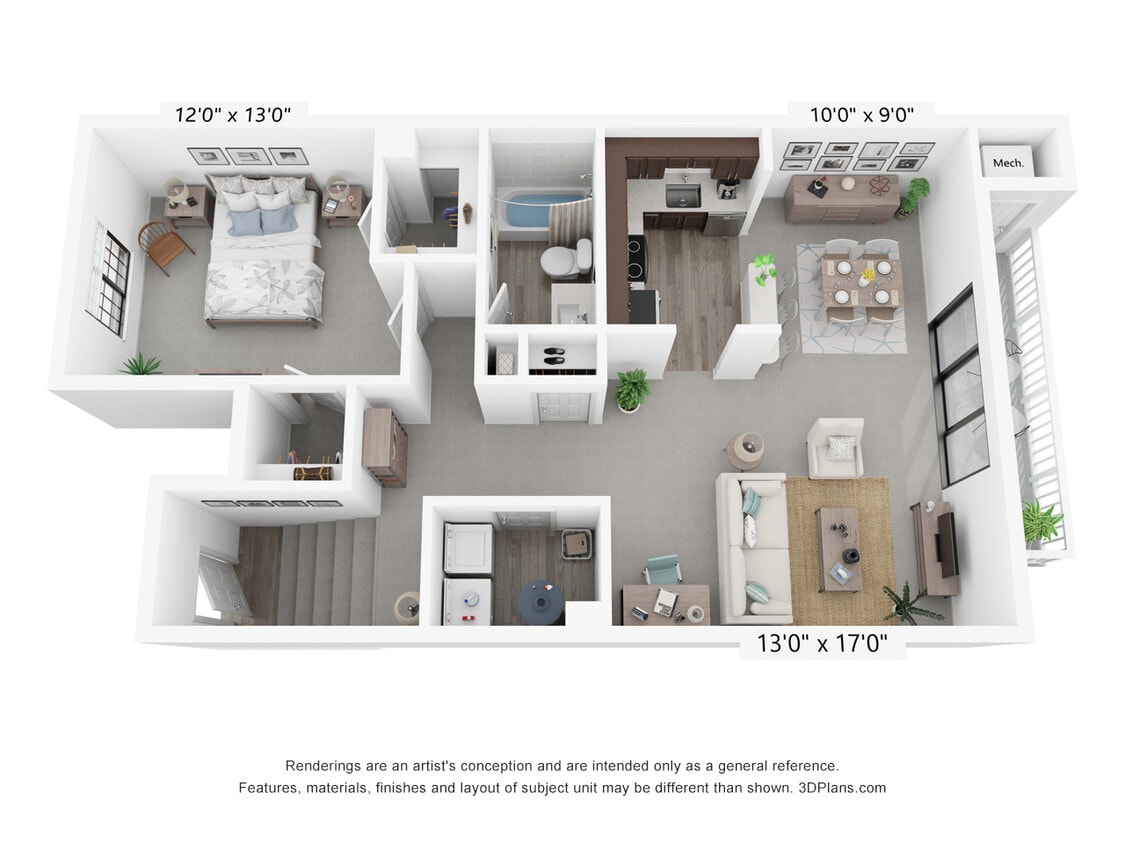 Floor Plan - 1 Bedroom - A, F