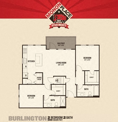 Floor Plan - Monon Place II  -  2 Bedrooms