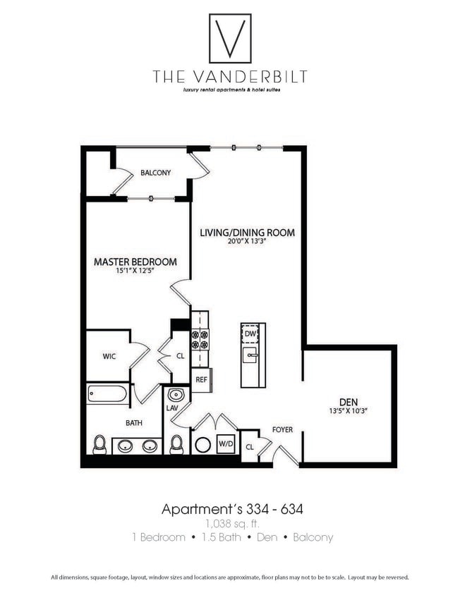 Floor Plan - 1 Bed - 1.5 Bath - Den - Balcony