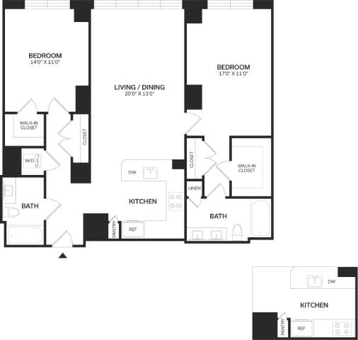 Floor Plan - 2 Bed/2 Bath-B6-Renovated