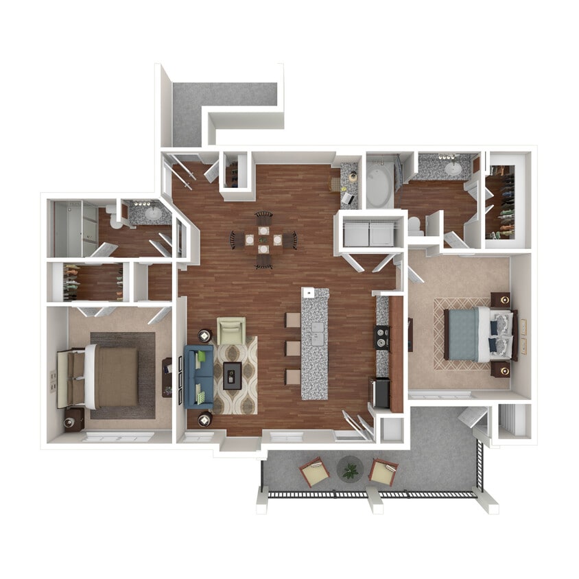 Floor Plan - 2 Bed 2 Bath 1219 SqFt (1067 Net) 